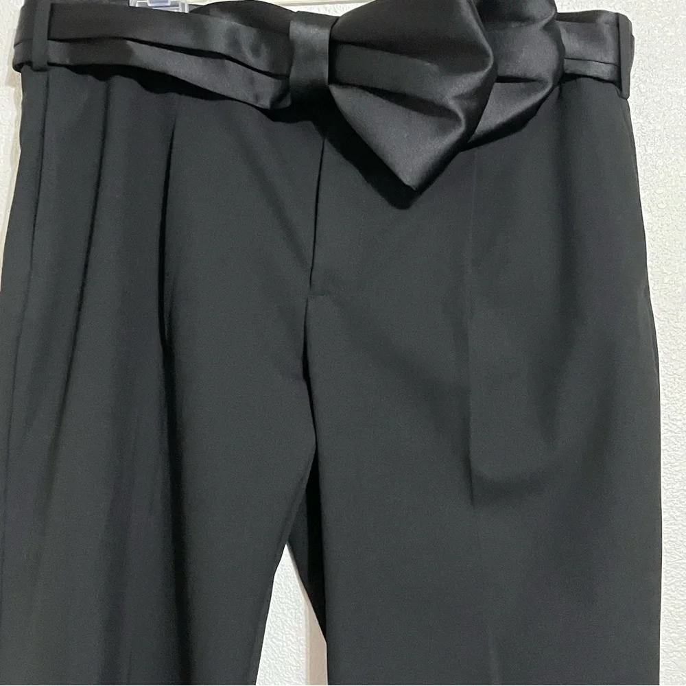 Zara Satin Bow Sash Belt Trousers Dress Pants Cocktail Black Size XL